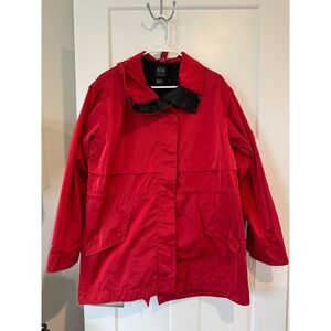 Armani Exchange Mens Red Lightweight Parka Jacket Hidden Hood Size Medium